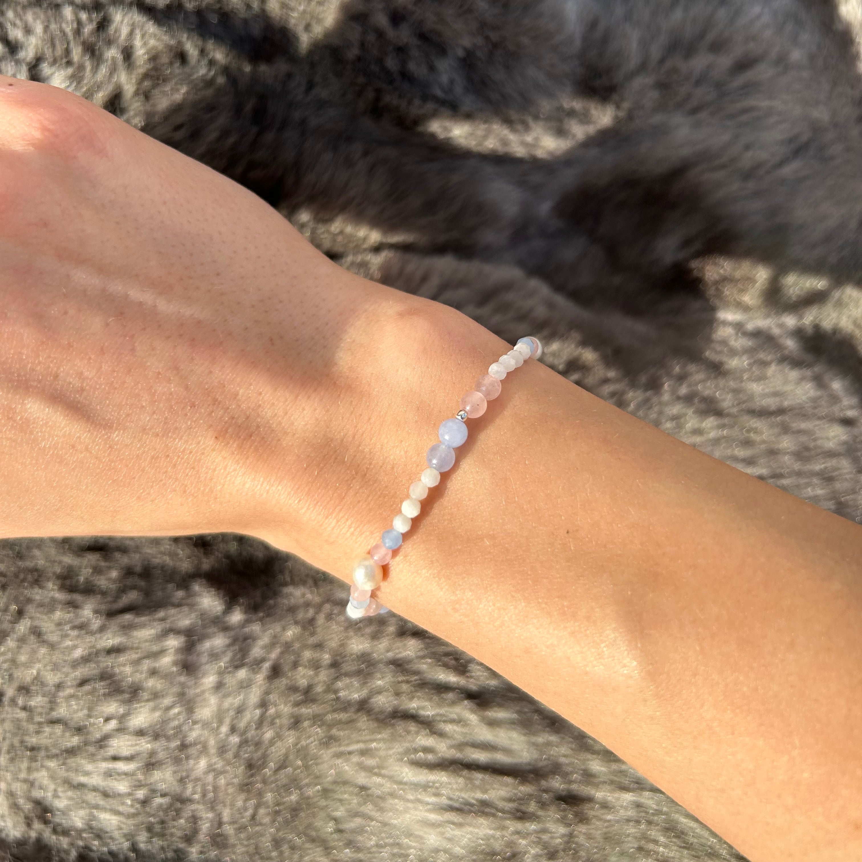 Edelsteinarmband Aquamarin und Rosenquarz