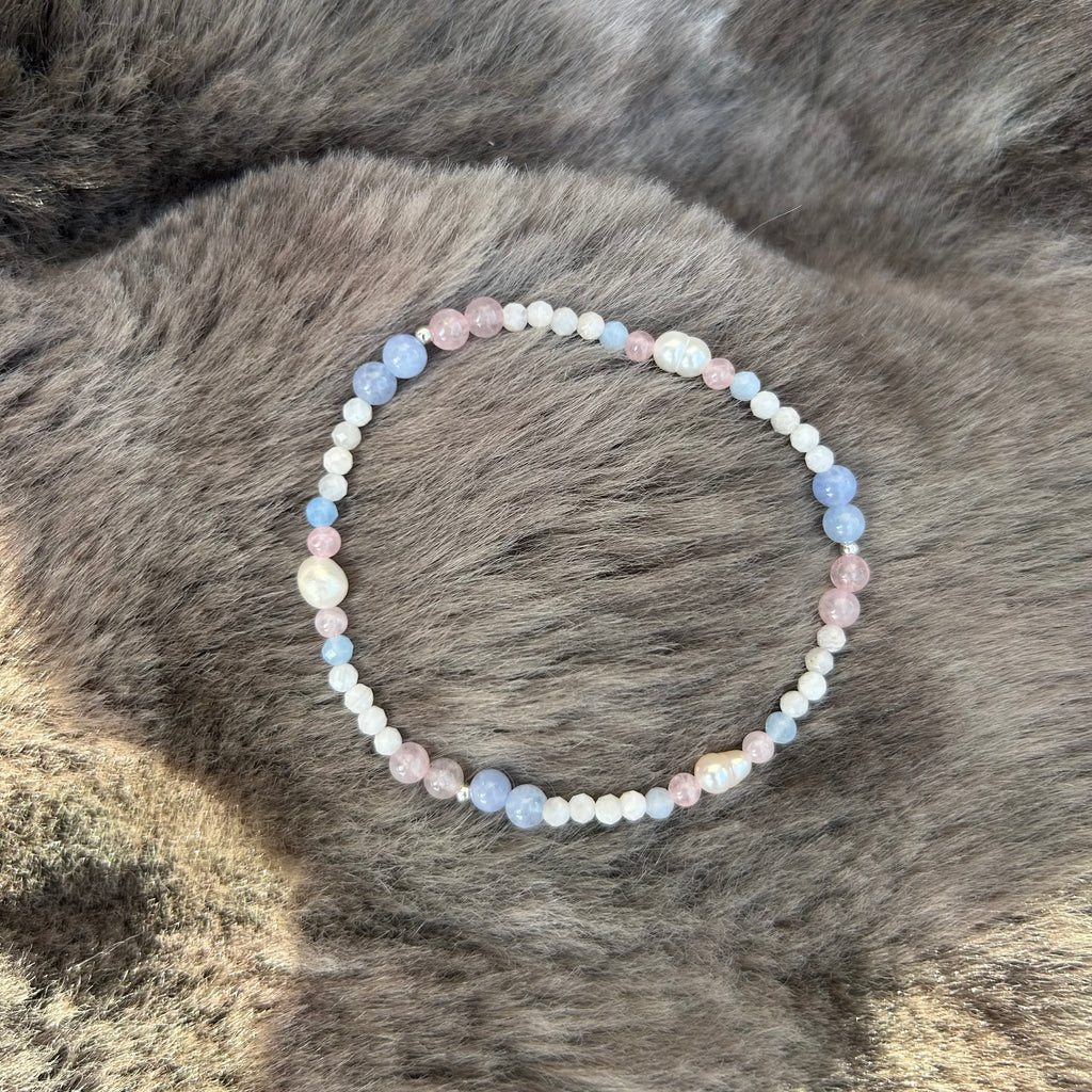 Edelsteinarmband Aquamarin und Rosenquarz