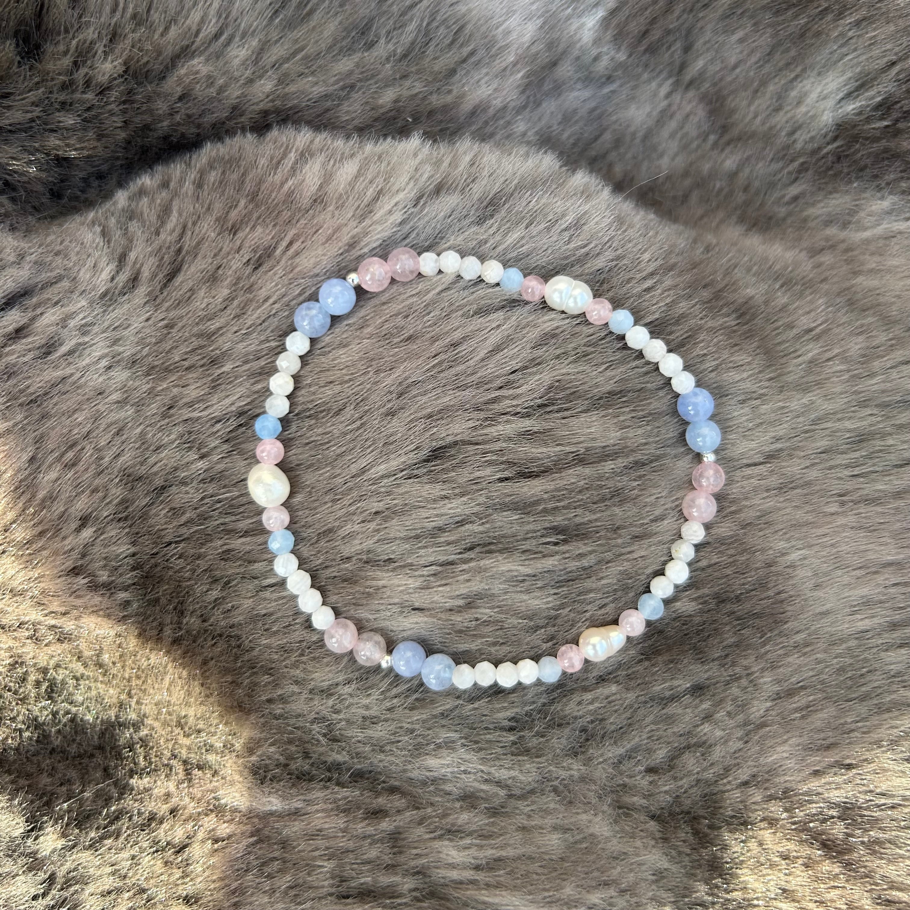 Edelsteinarmband Aquamarin und Rosenquarz