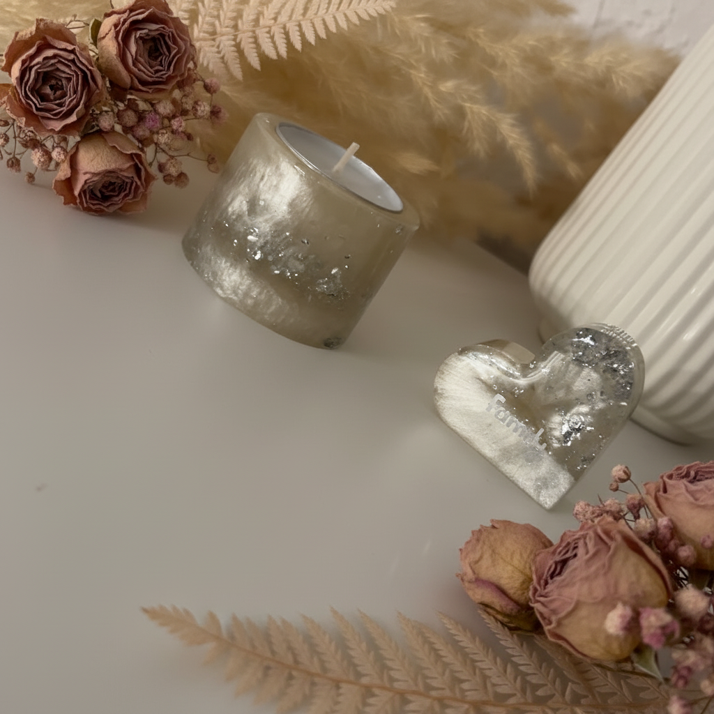 Gedenkset – Teelicht & Fotohalter aus Epoxidharz