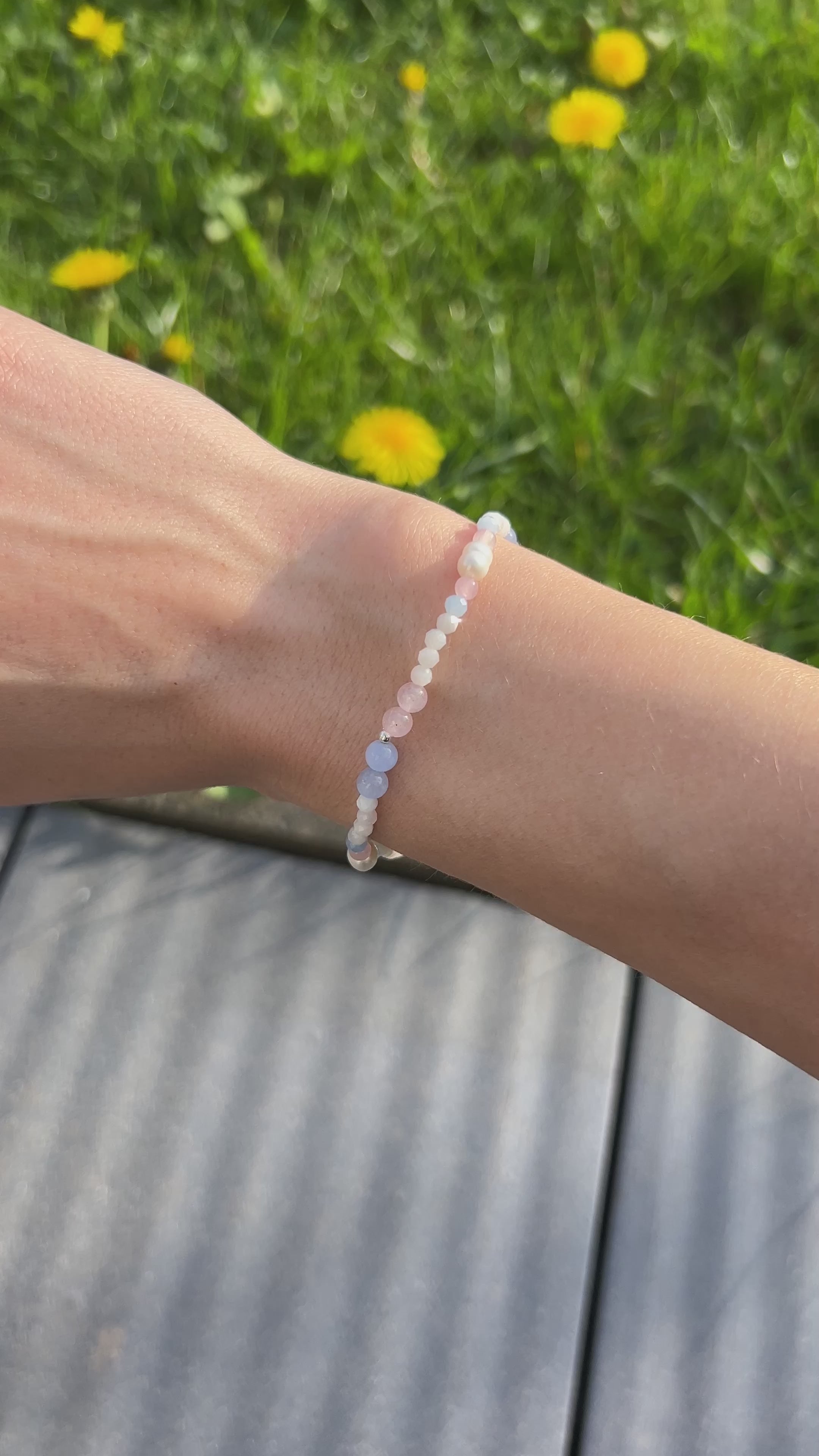 Edelsteinarmband Aquamarin und Rosenquarz